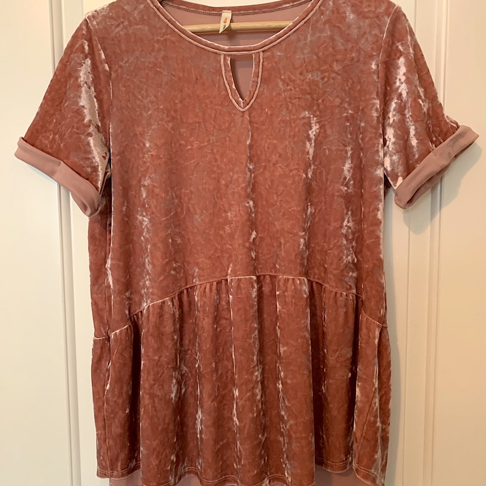 Pink velvet peplum top